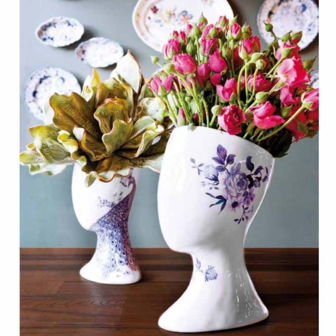 Florinda cachepot viso a bianco e blu in ceramica Rituali Domestici