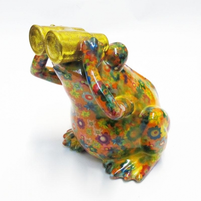 Moneybank frog-6 arancio con fiori Pomme Pidou