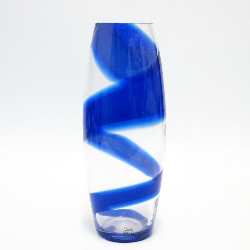 Vaso in cristallo trasparente e blu cm 32 kare design