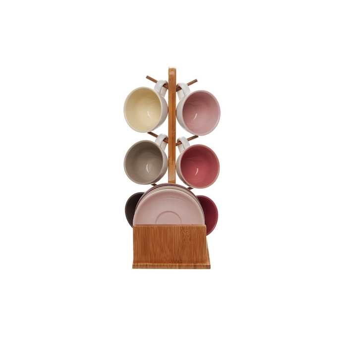 Set cappuccino tree rosa ceramica con stand bamboo