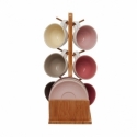 Set cappuccino tree rosa ceramica con stand bamboo