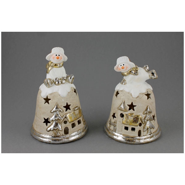 Pupazzo di neve su poly campana 14 x 14,5 cm