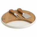 Brandani - tagliere porcellana e bamboo con 2 coltelli formaggio