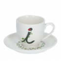 Solotua tazza caffe  con piattino lettera i cc 85 in gift la porcellana bianca
