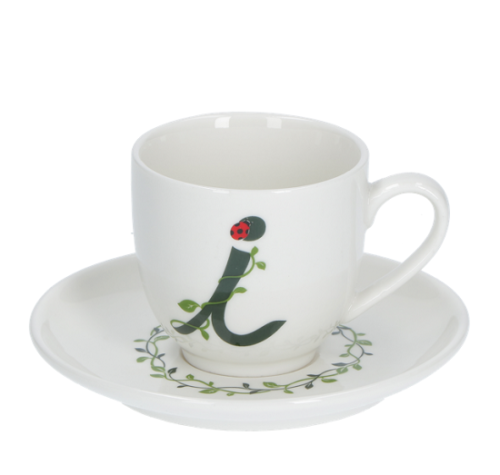 Solotua tazza caffe  con piattino lettera i cc 85 in gift la porcellana bianca