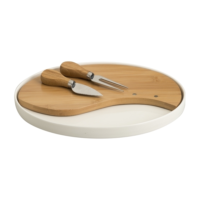 Brandani - tagliere porcellana e bamboo con 2 coltelli formaggi i