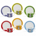 SET 6 TAZZE CAFFE C/PIATTINO B.BASSOTTO COLORI ASSORTITI