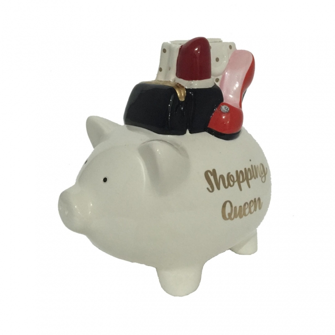 PIGGYBANK "SHOPPING-QUEEN" 17CM