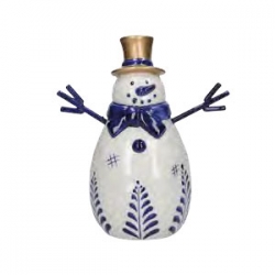 Decorazione Pupazzo Di Neve In Stoneware Blu E Oro