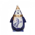 Pinguino Con Berretto In Stoneware Blu E Oro