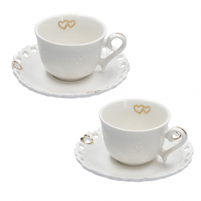 Valentino oro set 2 tazze caffe  con piattino la porcellana bianca