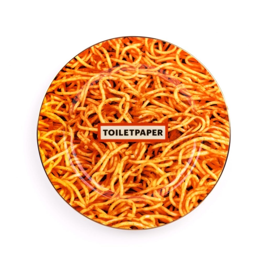Piatto in porcellana toiletpaper spaghetti seletti