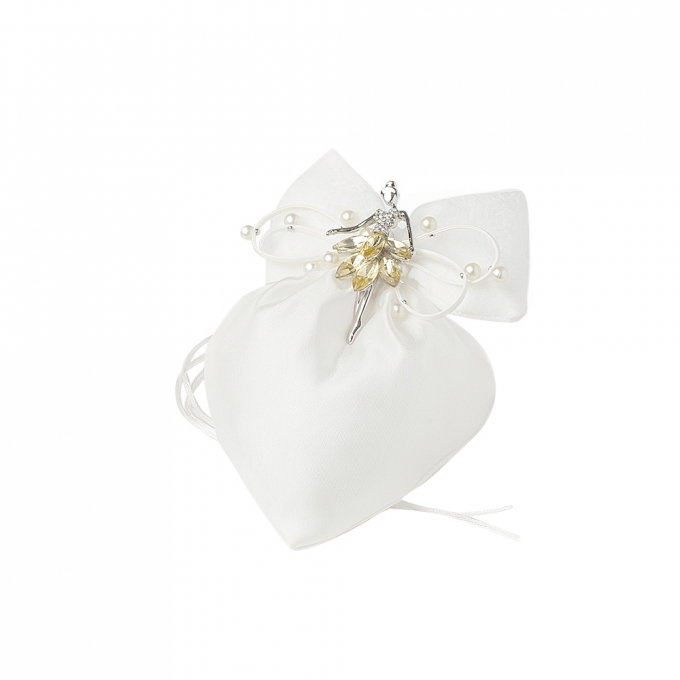 Sacchetto cuore avorio 14x17cm fiocco Hervit