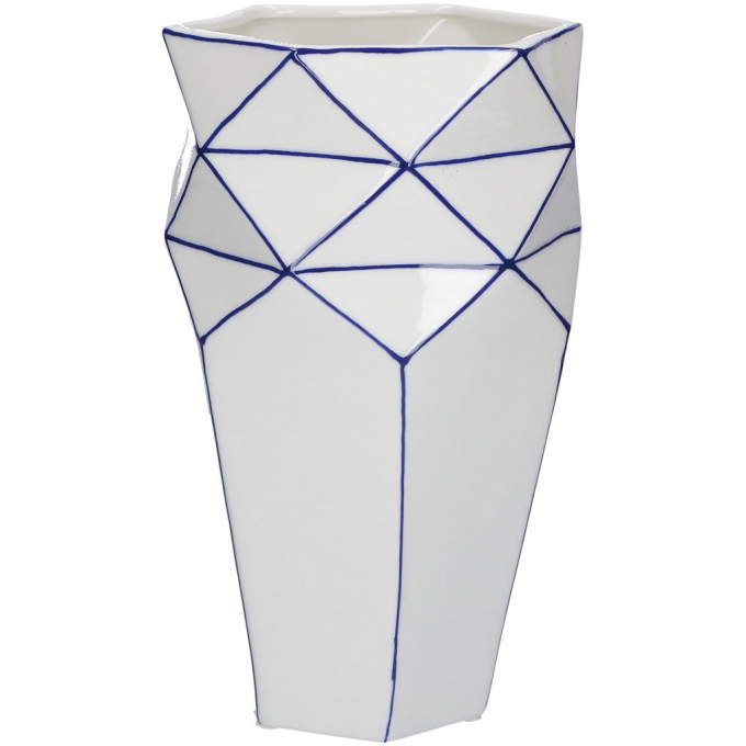 Cubismo vaso bianco e blu in porcellana Rituali Domestici