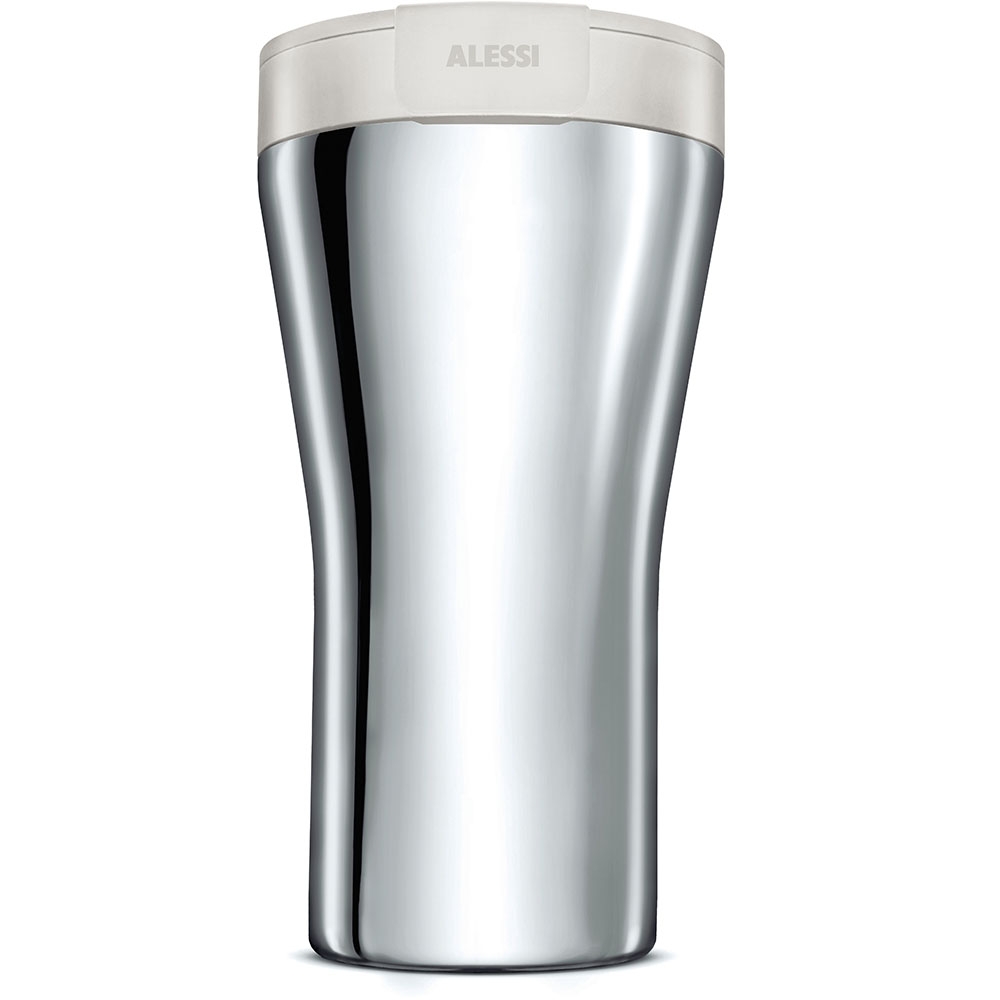 Caffa travel mug bianca a doppia parete in acciaio alessi