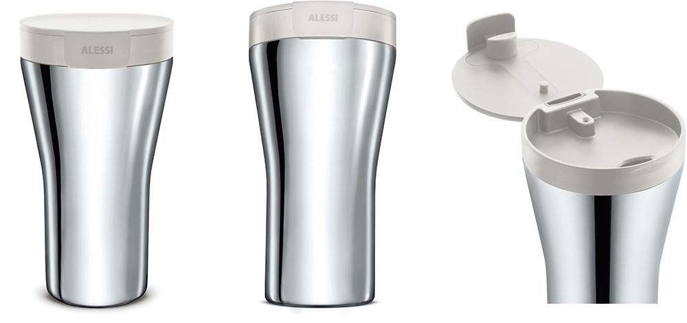 Caffa travel mug bianca a doppia parete in acciaio alessi