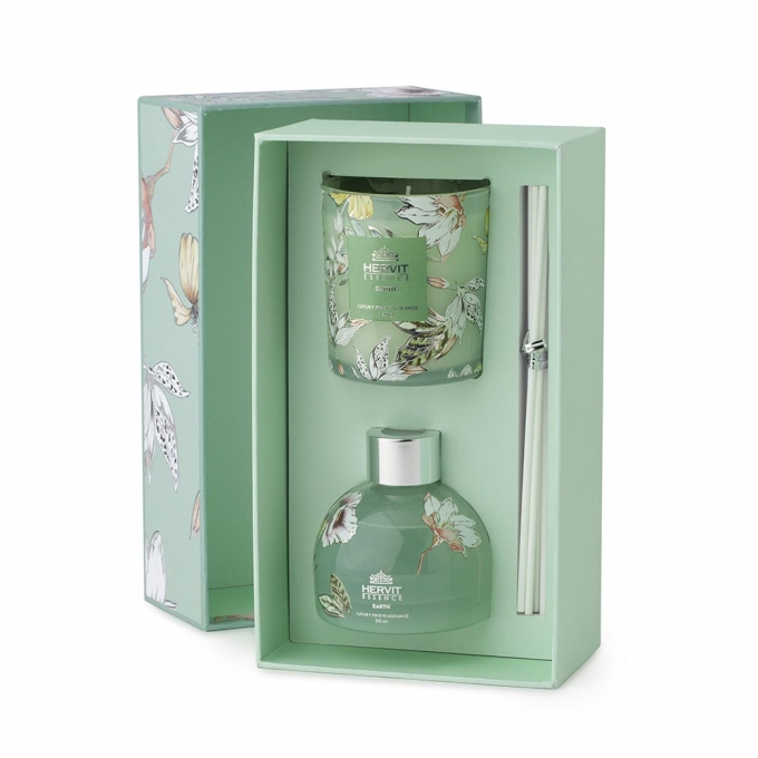 Set profumambiente e candela blooms verde Hervit