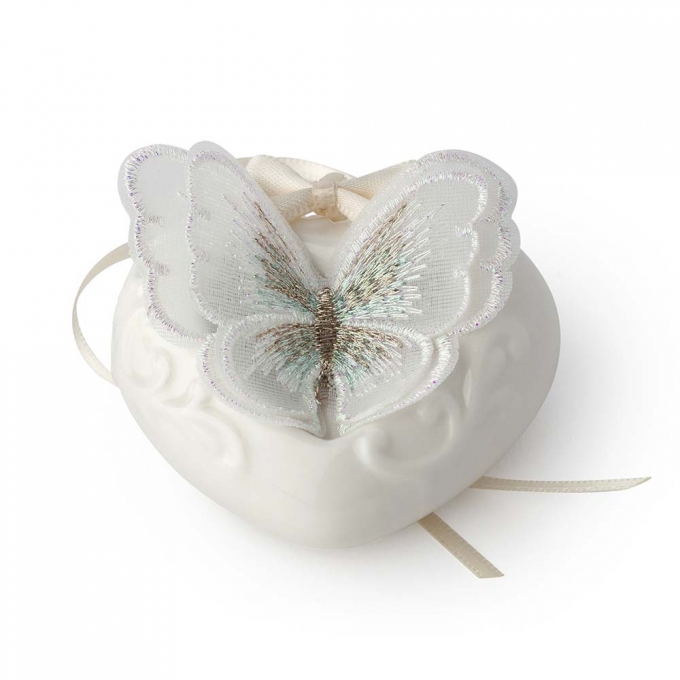 Set 6 cuori porcellana bianca 6 cm farfalla bianca Hervit