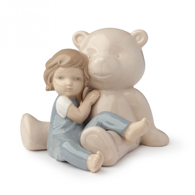 Orso beige con bimbo in porcellana Hervit