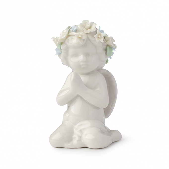 Angelo eden porcellanabianca 10cm in ginocchi Hervit