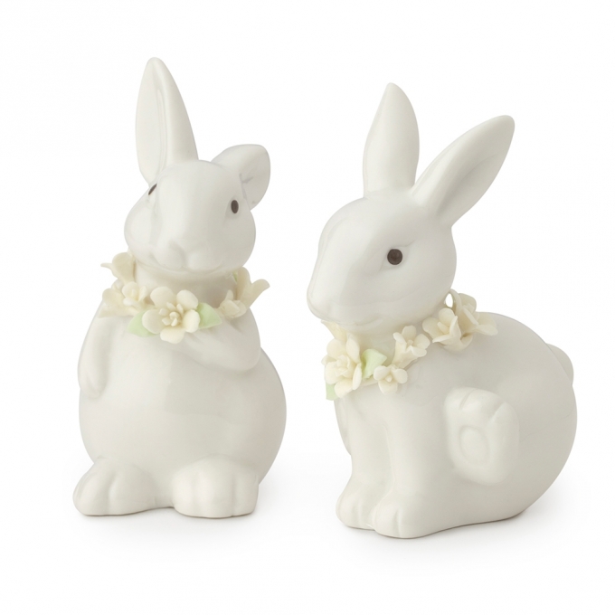 Set 2 conigli porcellana 10cm bianchi hervit