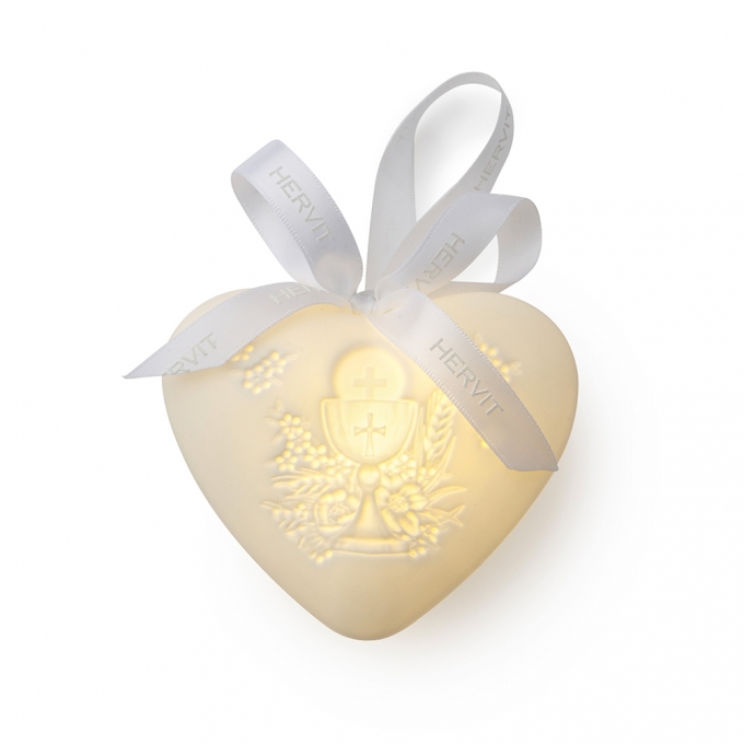 Cuore porcellana bianca biscuit comunione 10cm Hervit