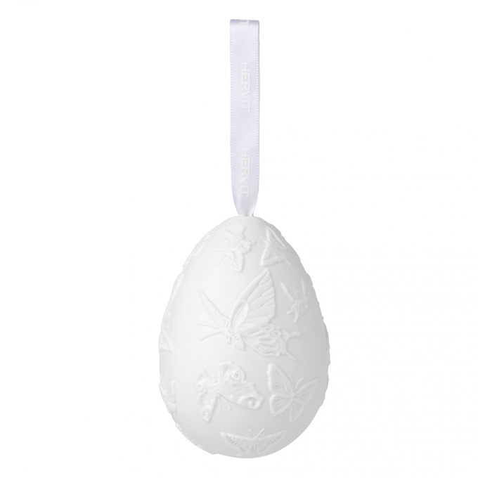 Uovo porcellana bianca biscuit app.8cm rilievo hervit