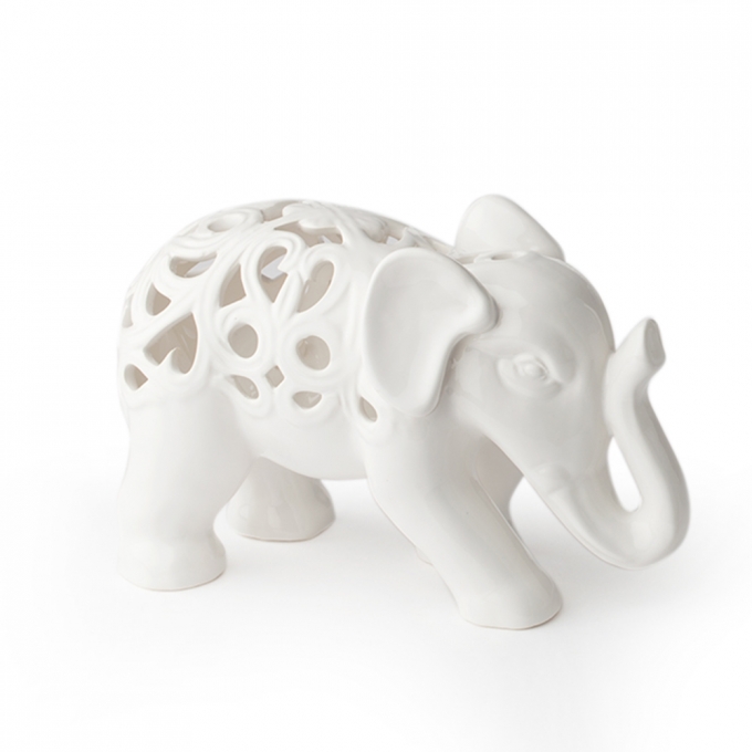Elefante Porcellana Traforata Bianca 21X13Cm Hervit