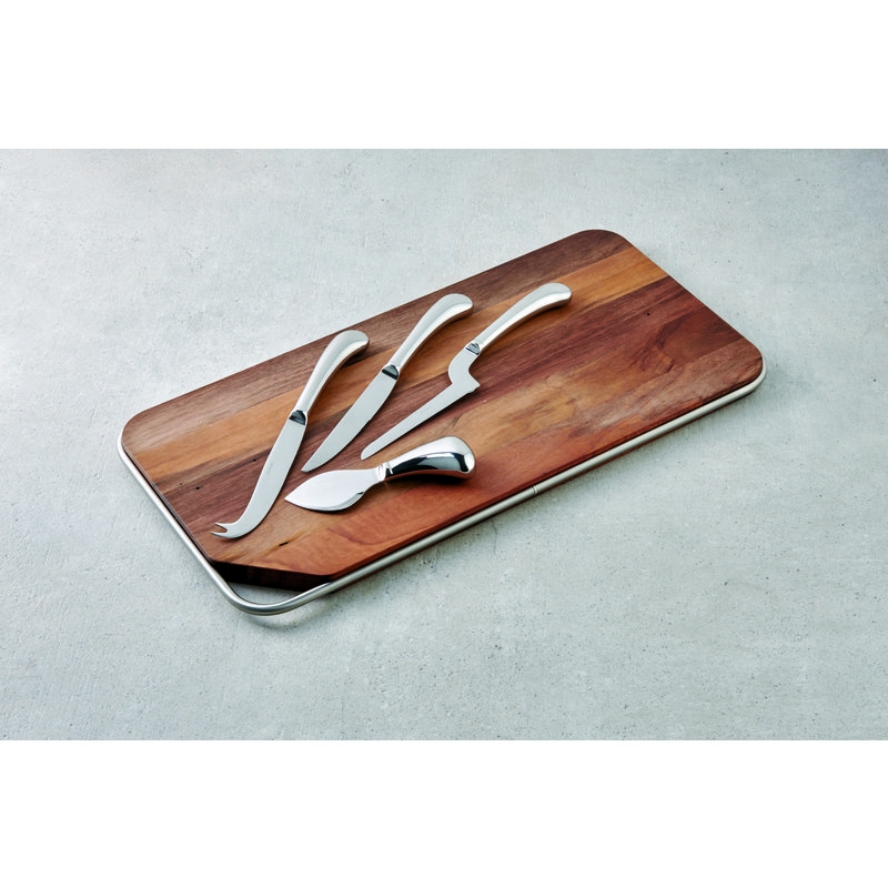 Set Tagliere Cm 46x23 E 4 Coltelli New Living Wood Inox Noce Sambonet