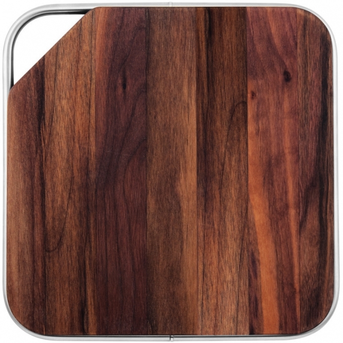 Tagliere Con Bordo Cm 23x23 New Living Wood Inox Noce Sambonet