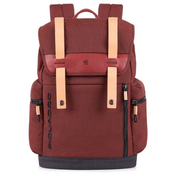 Zaino in pelle e tessuto con patta blade piQuadro