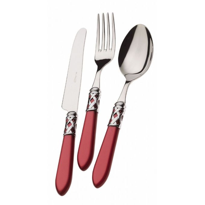 set 24 posate aladdin bordeaux effetto seta ghiera cromata Casa Bugatti