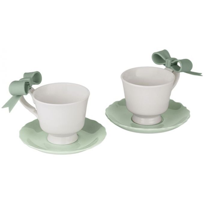 COPPIA TAZZINE CAFFE'IN PORCELLNA CON FIOCCHETTO SILICONE 