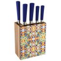 Ceppo Medicea Acacia Vetro Con 5 Coltelli Inox  Brandani