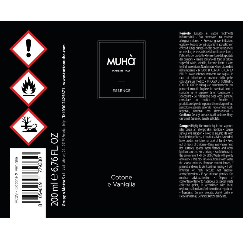 ricarica diffusore 200Ml Cotone&Vaniglia Muhà