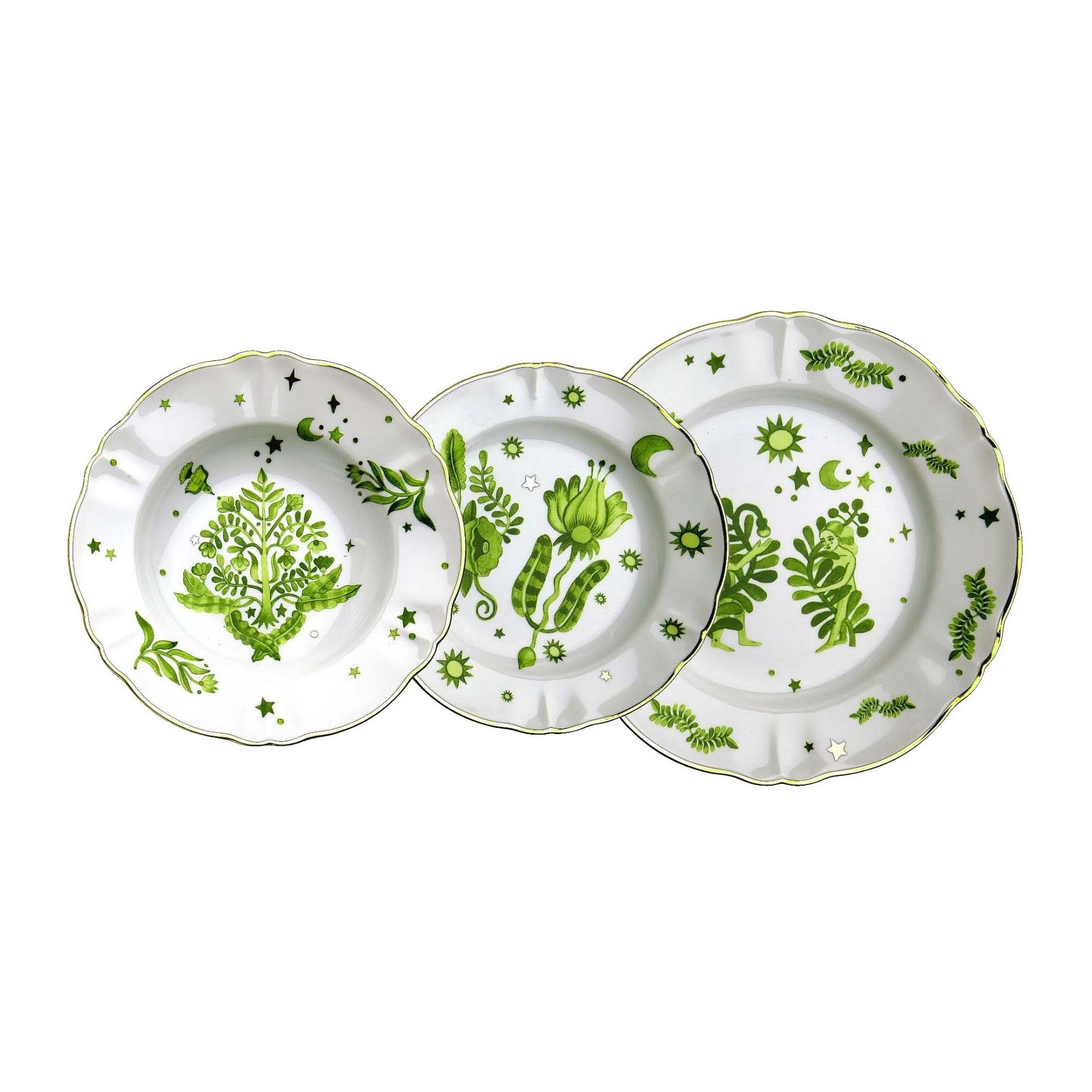 Set 3 piatti Floreale verde tavola scomposta Bitossi Home