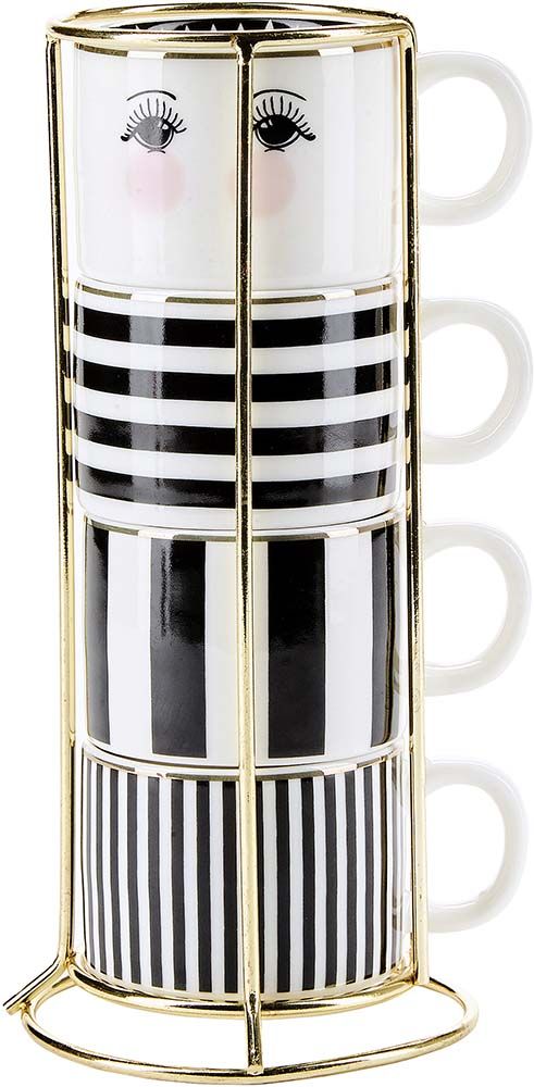 Set 4 tazze caffè con piattino e porta tazzine Miss Etoile