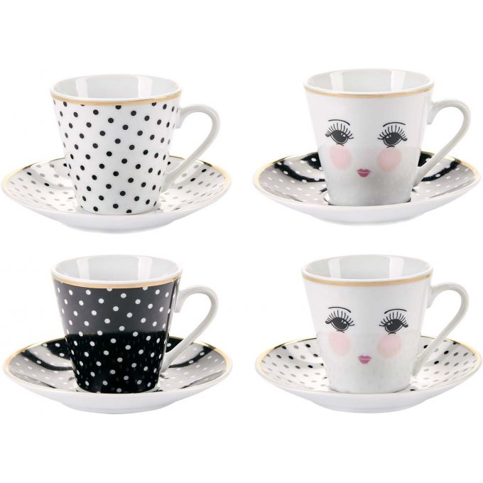 Set 4 tazze caffè con piattino Miss Etoile