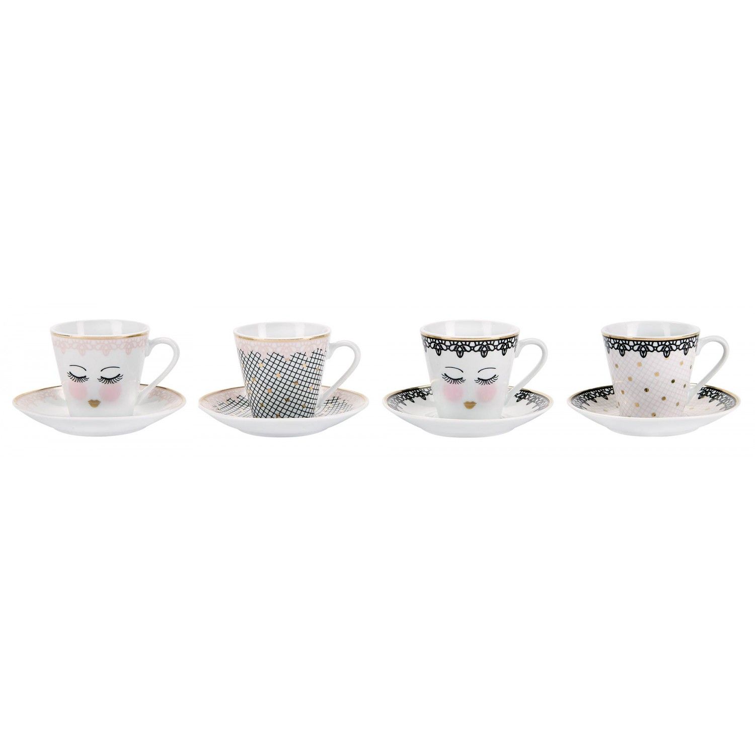 Set 4 tazze caffè con piattino Miss Etoile