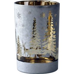TEALIGHT "DEERS/TREES" 12/H.18CM FROSTY-GOLD