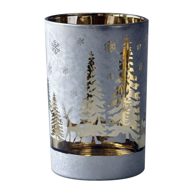 TEALIGHT "DEERS/TREES" 12/H.18CM FROSTY-GOLD