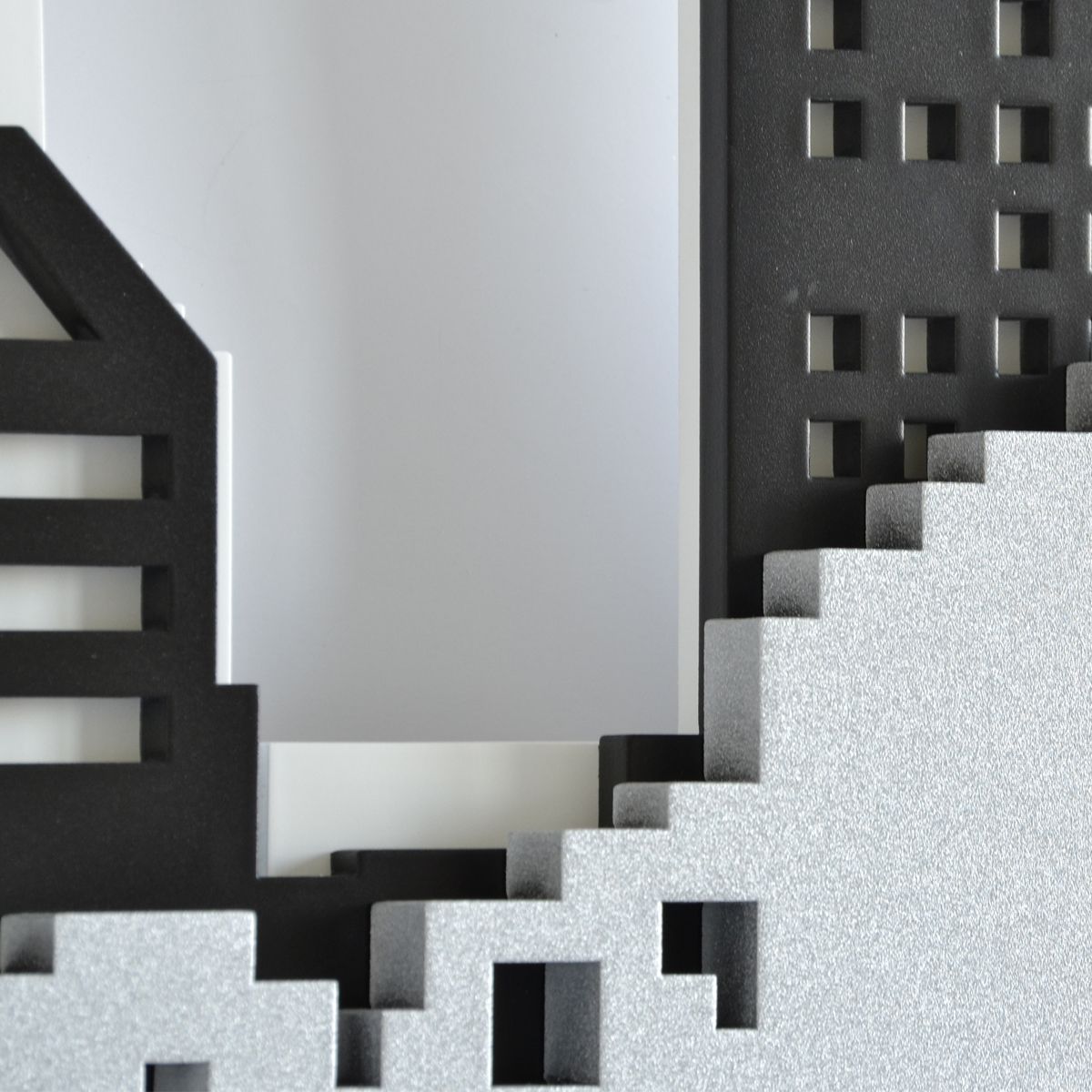 quadro skyline design minimal bianco nero argento