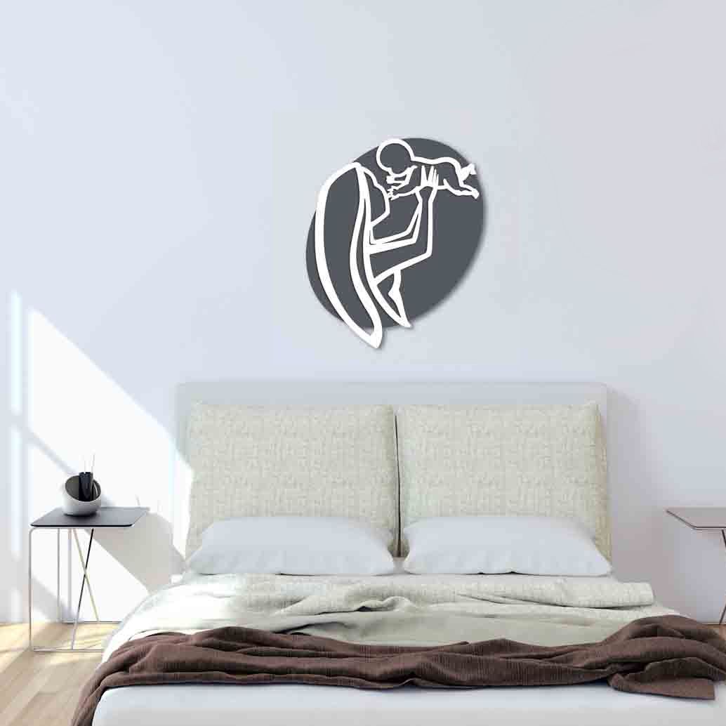 quadro capezzale madonna con bambino antracite bianco