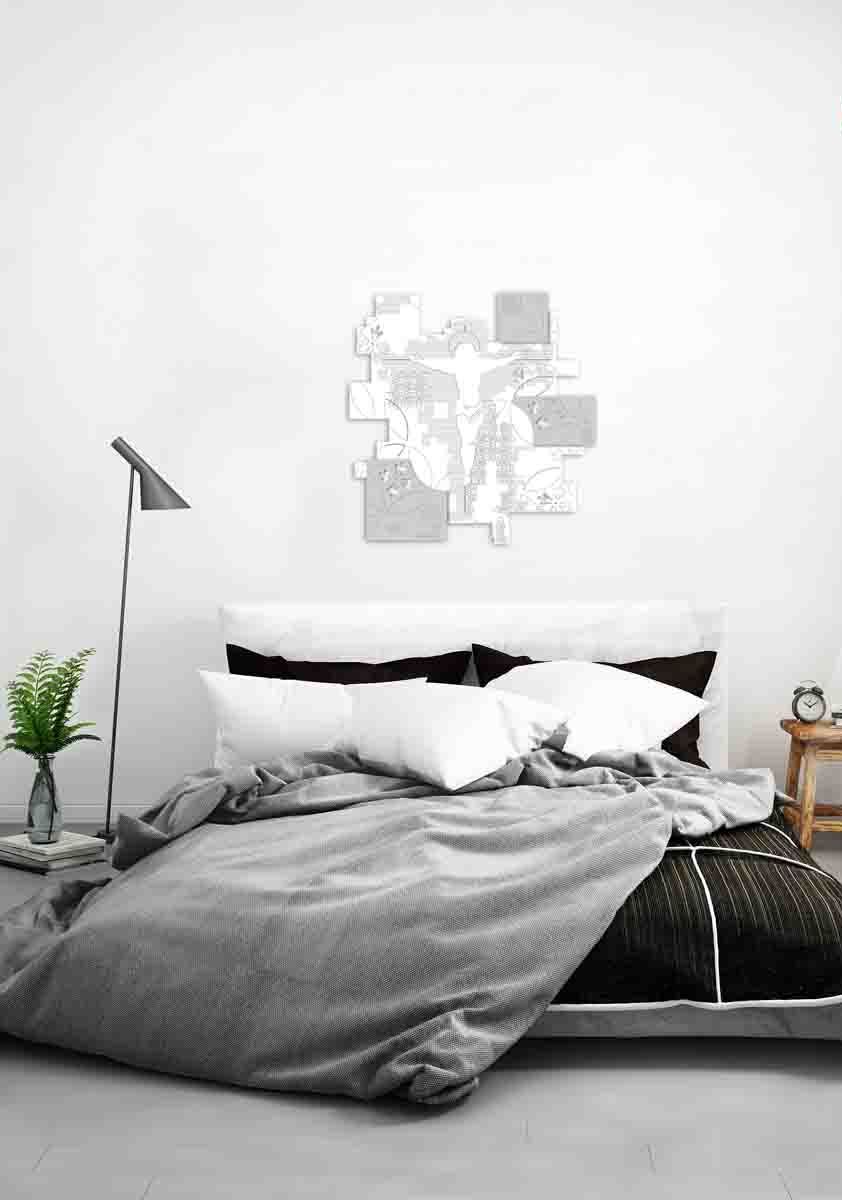 capezzale crocifisso moderno bianco grigio luce