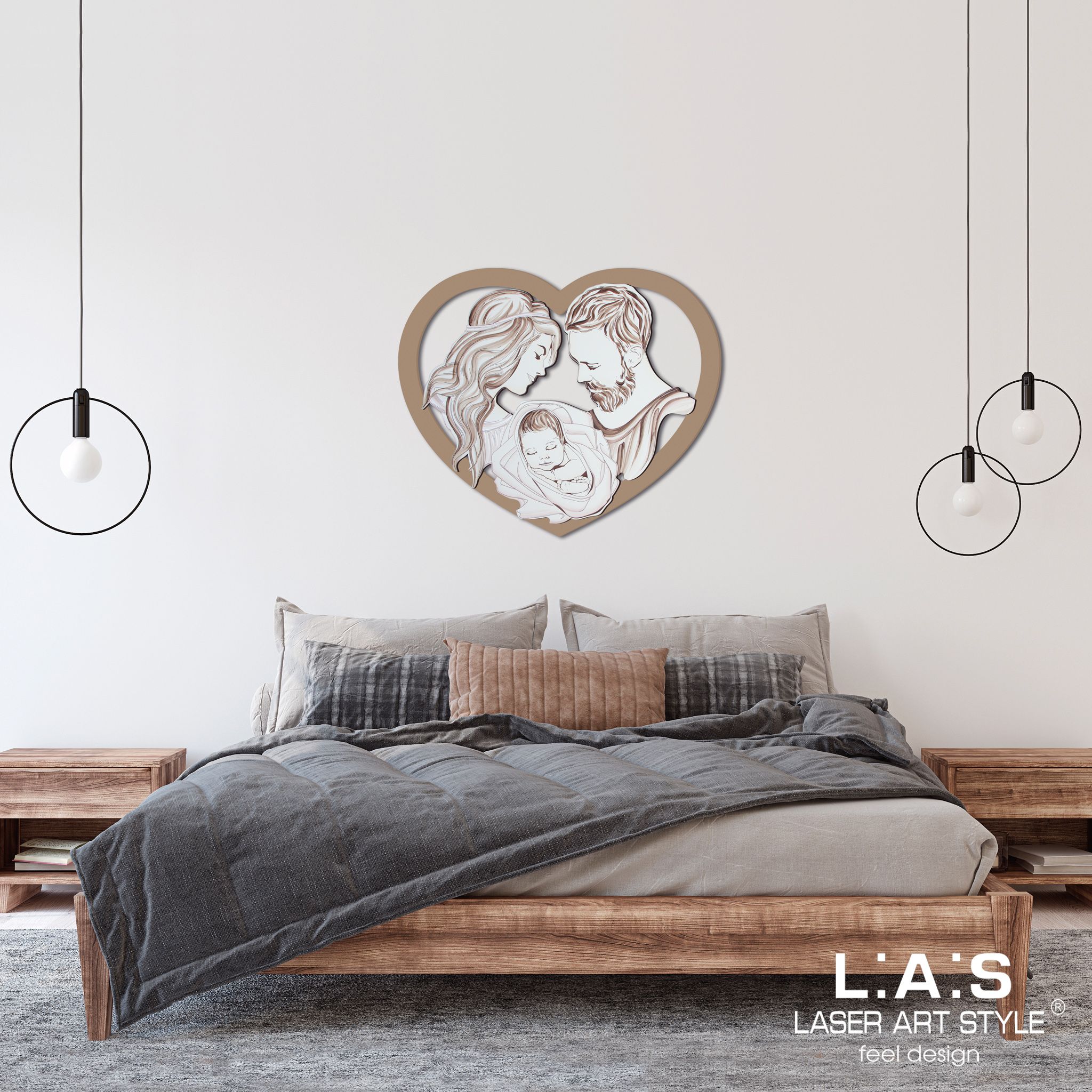 Capezzale sacra famiglia cuore Laser Art Style