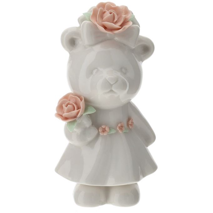 Orsetta in porcellana 9 cm con rose Hervit
