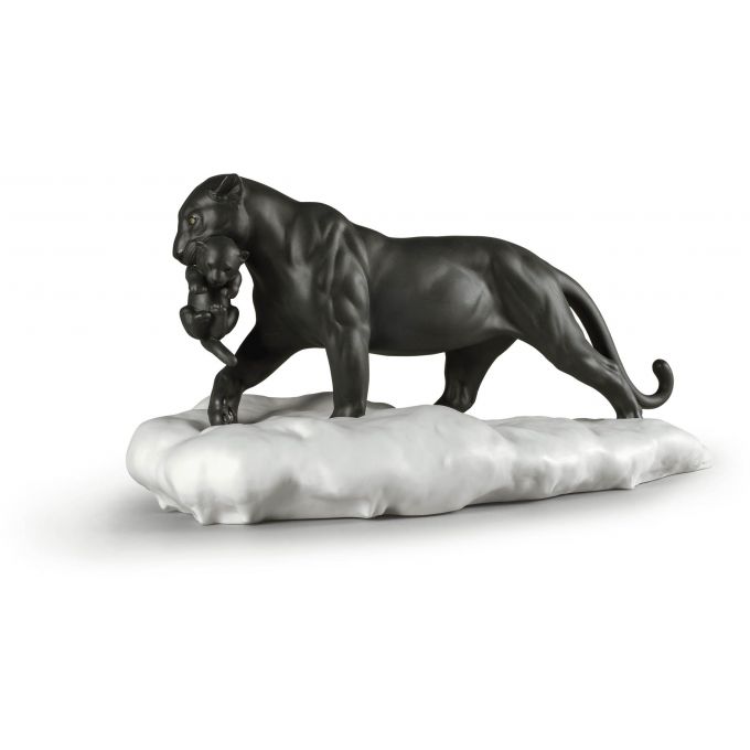 Pantera Nera Con Cucciolo Lladro