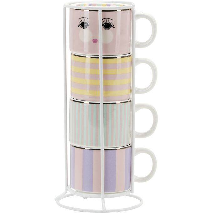 Set 4 Tazze Caffe Colorate Con Supporto Miss Etoile