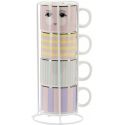 Set 4 Tazze Caffe Colorate Con Supporto Miss Etoile