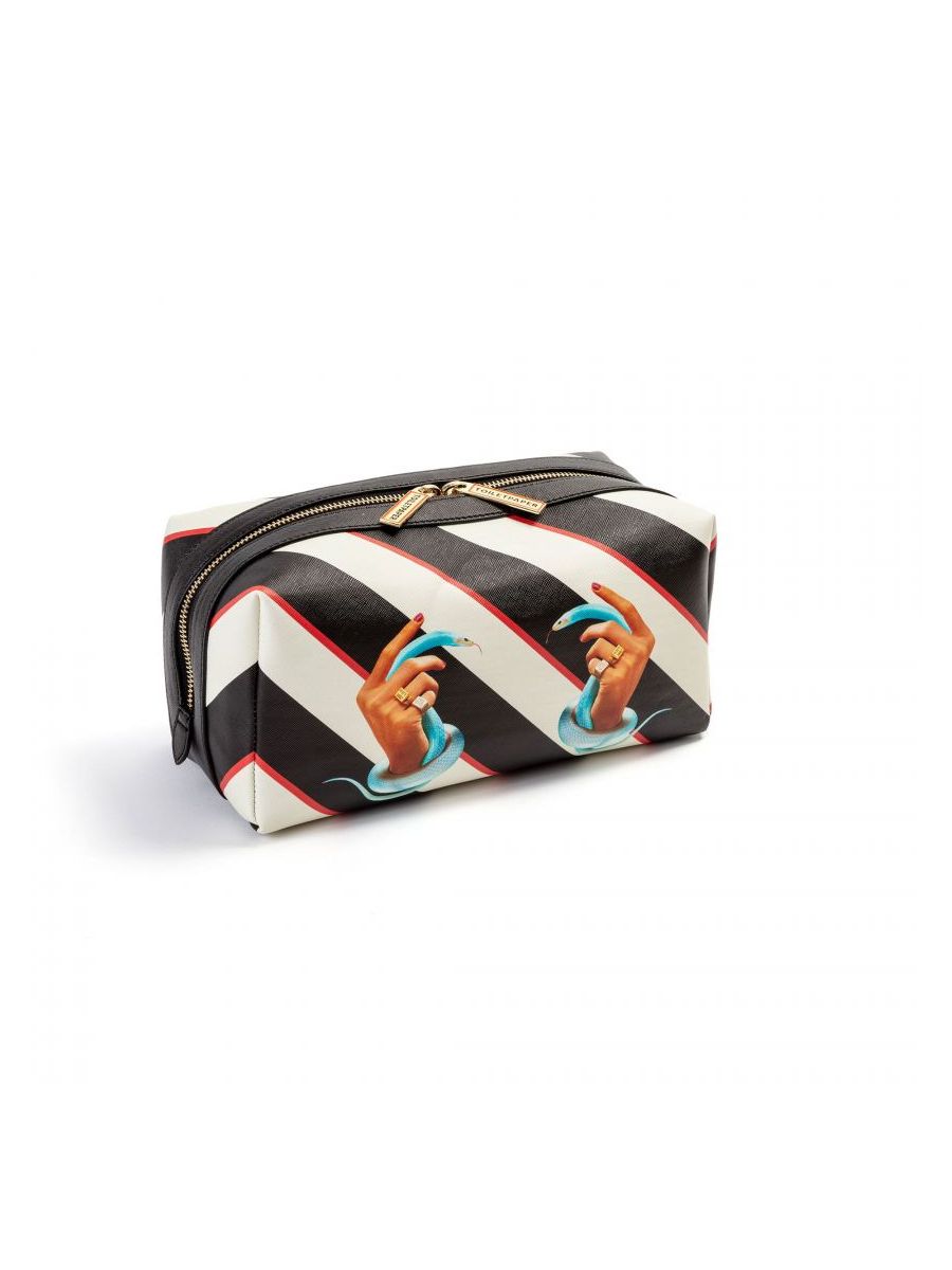 Washbag In Pu Toiletpaper Stripes Hand With Snakes Seletti